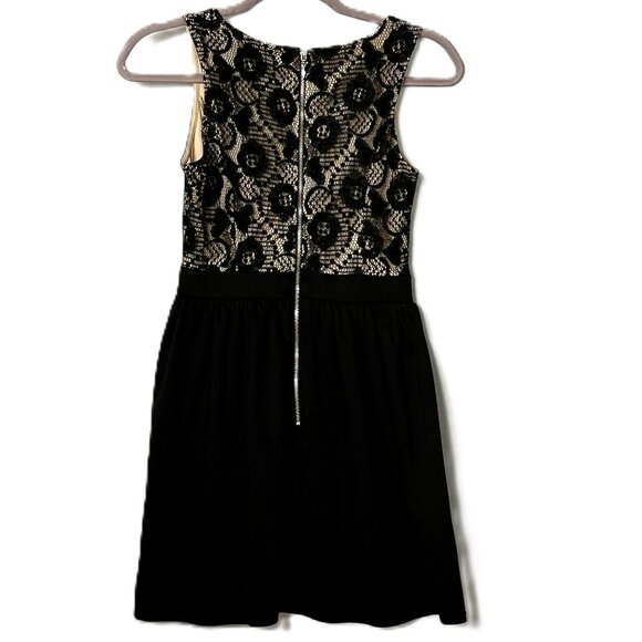 Lace Top Black and Tan A-Line Mini Dress Size Small with Zipper Back - Picture 2 of 6